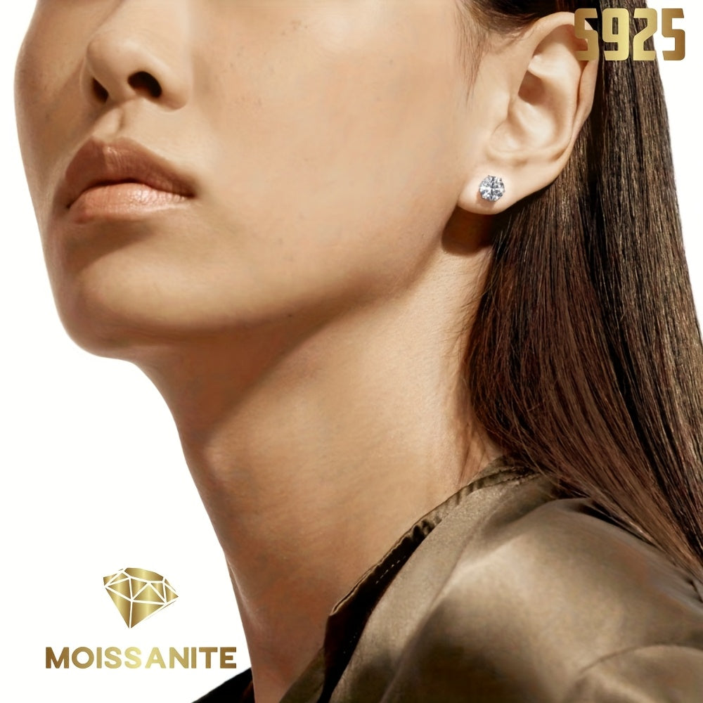 Boucles d'oreilles puces en moissanite, couleur D, pureté VVS, taille ronde brillant, argent sterling 925 – Options de 1 ct à 10 ct, pochette en velours et chiffon de polissage inclus, cadeau idéal pour un anniversaire, Noël et la Saint-Valentin (4,25 g)