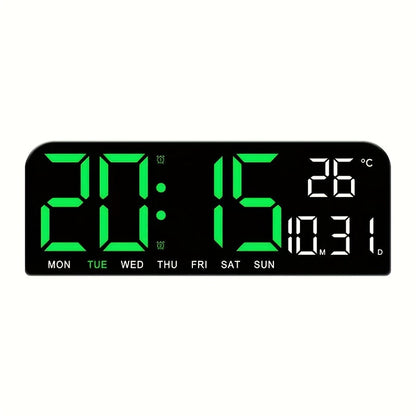Réveil LED à grand écran avec télécommande à atténuation automatique – Horloge numérique de 15 pouces affichant l'heure, la date, le jour de la semaine, la température et l'humidité – Horloge de chevet pour seniors, salon, bureau