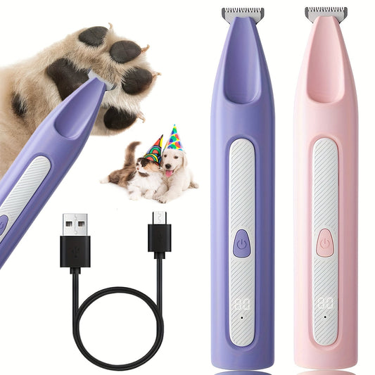 Tondeuse électrique sans fil pour poils d'animaux, rechargeable par USB - Rasoir silencieux avec affichage LED pour les pattes, les yeux, les oreilles et le visage du chien et du chat - Tondeuse de finition pour petits animaux (Rose)