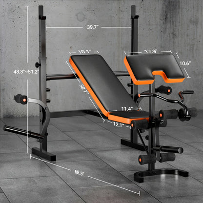 Foldable 6-in-1 Adjustable Weight Bench for Home Gym – 770 LBS Capacity, Flat Incline Decline, Resistance Bands, Preacher Curl Pad & Leg Developer, Full Body Strength Training Equipment