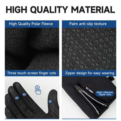 Gants de sport d'hiver coupe-vent et imperméables avec écran tactile et adhérence antidérapante – Gants chauds pour le cyclisme et le ski pour hommes et femmes, 100 % polyester, fermeture éclair, tailles M-XL