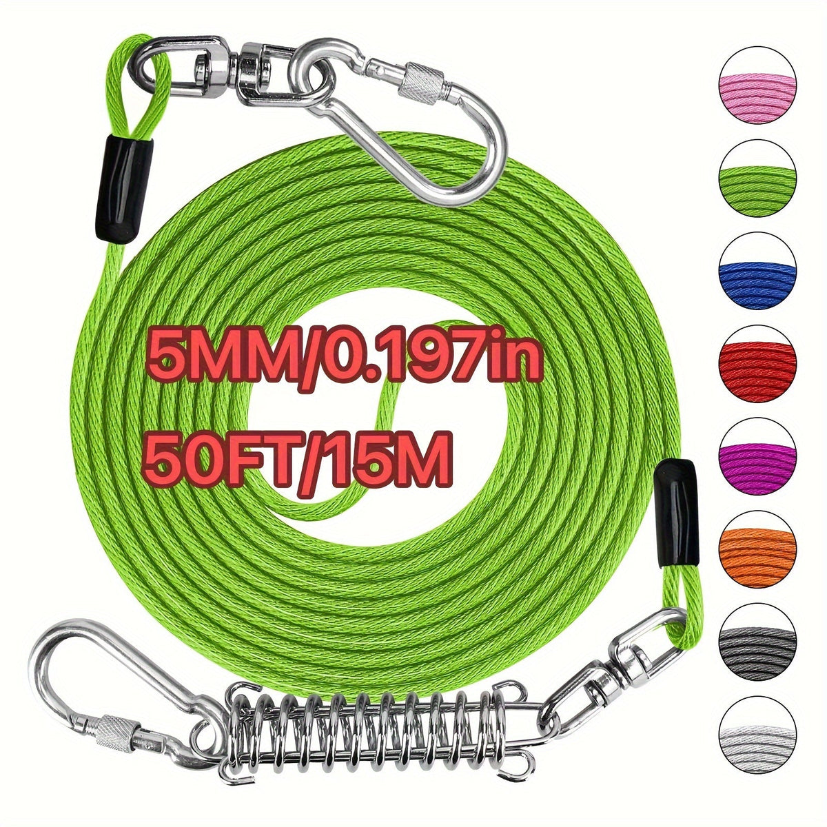 Laisse pour chien ultra-résistante de 1,8, 3, 4,5, 9, 15, 23 ou 30 mètres, câble d'attache d'entraînement pour grands chiens jusqu'à 225 kg, corde de course durable et résistante aux morsures pour le jardin