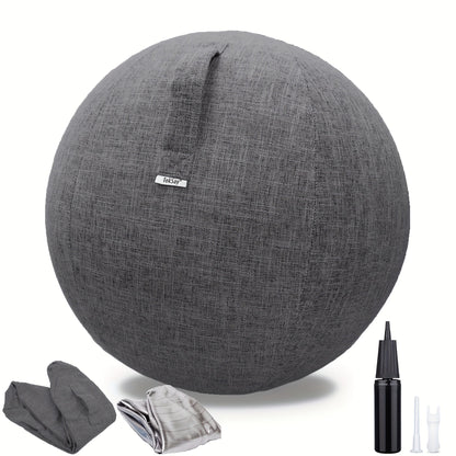Chaise ballon d'exercice 65 cm avec housse en tissu, ballon de yoga anti-éclatement pour bureau, Pilates, renforcement musculaire, grossesse et accouchement – Améliore la posture et soulage les maux de dos, Gris & Noir