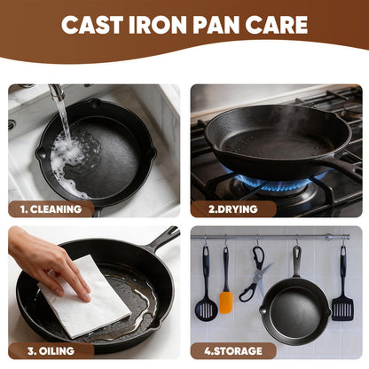 Ensemble de 3 poêles en fonte 15, 20 et 25 cm – Pré-assaisonnées, antiadhésives, ultra-résistantes, compatibles four, grill et feu de camp, répartition uniforme de la chaleur, pour steaks et pains de maïs – Ustensiles de cuisine rustiques