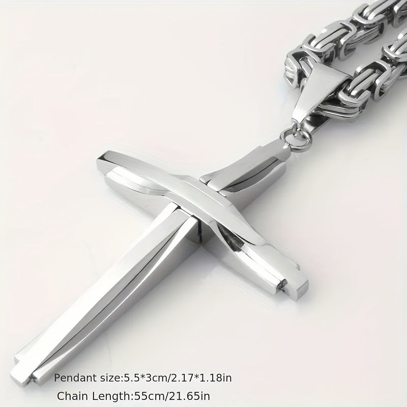 Ensemble collier et bracelet croix en acier inoxydable, bijoux bohème vintage épais pour hommes et femmes, idéal pour le quotidien ou en cadeau