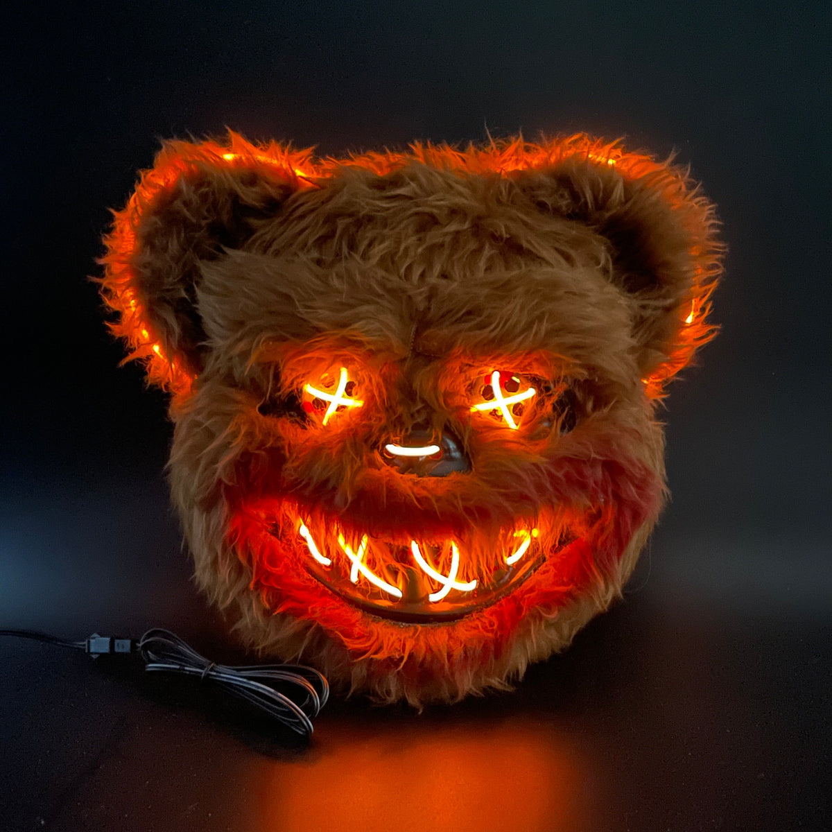 Masques d'horreur LED lumineux avec yeux éclairés – Masque de costume d'Halloween lapin sanglant et ours pour adultes et adolescents | Masque effrayant pour fêtes d'Halloween, maisons hantées et cosplay | 2 piles AA requises