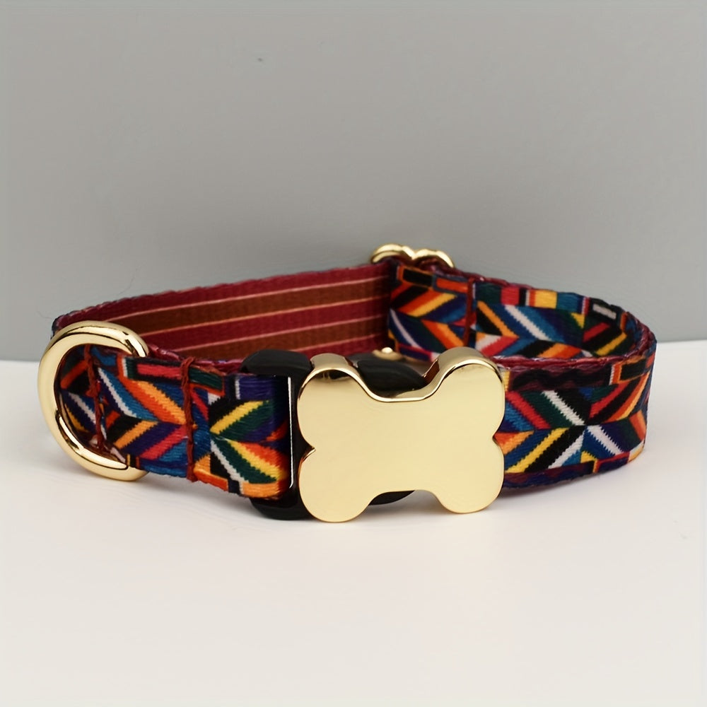 Collier pour chien ajustable en polyester avec breloque en forme d'os en métal – Collier élégant et coloré pour chiens de petite à grande taille, tailles XS S M L XL, 6 couleurs