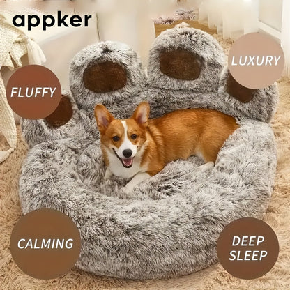 Panier apaisant rond en peluche pour chats et chiens  de taille moyenne - Niche douillette, chaude et antidérapante en fausse fourrure lavable, tapis de couchage pour animaux d'intérieur