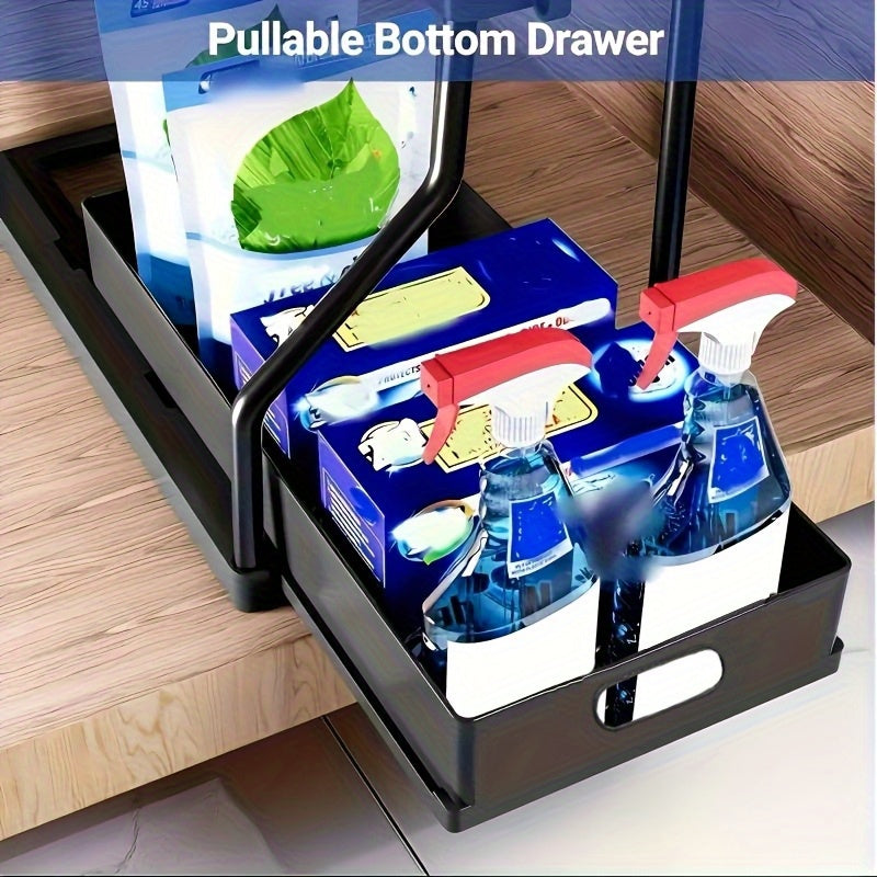 Lot de 2 organisateurs sous évier avec tiroirs coulissants – Rangement de placard durable pour salle de bain et cuisine, rangement vertical gain de place, disponible en noir et blanc