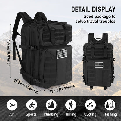 Sac à dos tactique unisexe haute capacité 50L – Sac militaire MOLLE pour le camping, la pêche, la chasse, la randonnée et les voyages – 13 options de couleurs incluant des variantes avec sac à main et sac de rangement