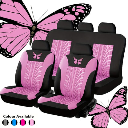 Housses de siège auto universelles pour véhicules 5 places - Motif papillon et pneu, tissu épais respirant et résistant à l'usure, ensemble complet de protection des sièges avant et arrière, convient à la plupart des voitures, camions et SUV