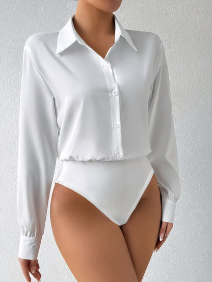 Women's Long Sleeve Shirt Jumpsuit Elegant One-Piece Romper Formal Casual Wear White Black Red XS-XL