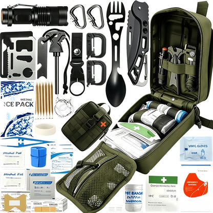 Kit de survie de 242 pièces – Équipement d'urgence en plein air avec allume-feu et trousse de premiers secours pour le camping, la randonnée, les voyages, la voiture et l'école, cadeau pour hommes et femmes, couleurs multiples