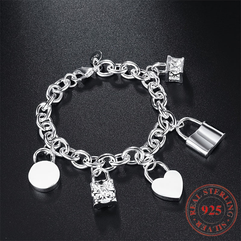 Bracelet avec pendentif en argent sterling 925 style coréen pour femme – Design tendance à maillons, hypoallergénique, 20 cm / 7,87 po, élégant au quotidien et cadeau idéal pour toutes les occasions