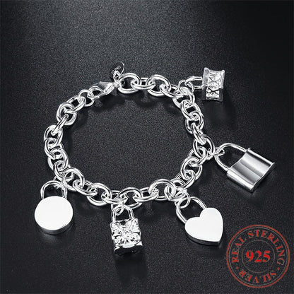 Bracelet avec pendentif en argent sterling 925 style coréen pour femme – Design tendance à maillons, hypoallergénique, 20 cm / 7,87 po, élégant au quotidien et cadeau idéal pour toutes les occasions