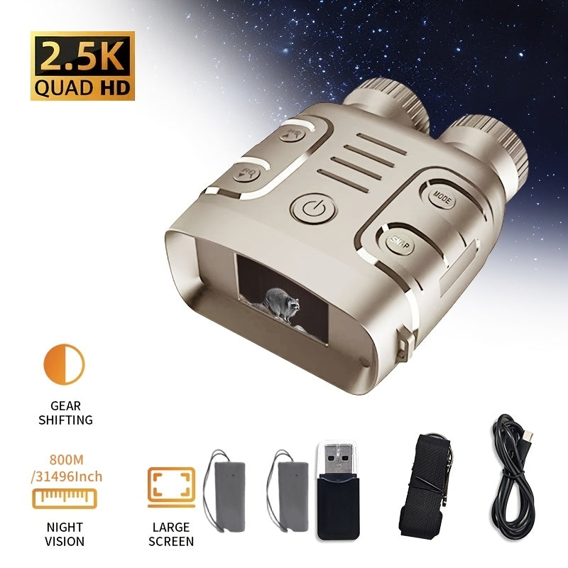 Jumelles de vision nocturne 2,5K HD – Zoom 10x, distance de visualisation de 800 m, écran 2,4", enregistrement photo et vidéo, pour la pêche, le camping, le bateau et la chasse, cadeau pratique pour hommes