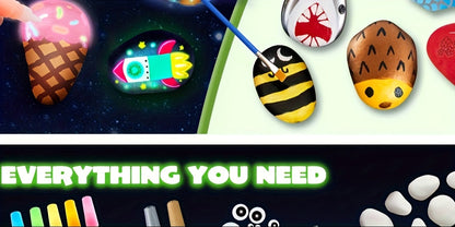 Kit de peinture sur pierres phosphorescentes pour enfants – Ensemble créatif de bricolage et art rupestre, jouet de peinture graffiti, cadeau d'activité en plein air pour anniversaires de garçons et filles