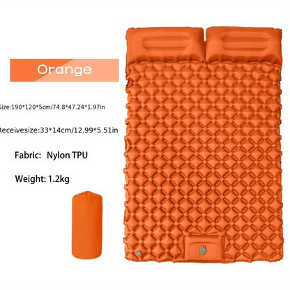 Matelas de couchage autogonflant ultraléger en nylon TPU, pompe intégrée, options une ou deux places, matelas de camping compact et portable pour le camping, la randonnée, le sac à dos, les voyages et les pique-niques, orange et bleu