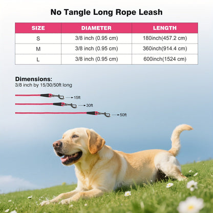 Laisse de dressage longue en nylon 4,5 m, 9 m, 15 m – Longe de rappel pour le dressage de chiens de petite, moyenne et grande taille, pour le camping, la randonnée, la plage et l'entraînement à la liberté en extérieur