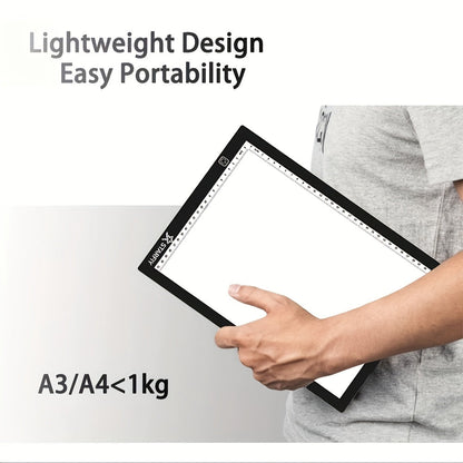 Tablette lumineuse LED pour dessin A2 A3 A4, table à copier ultra-fine à double barre lumineuse avec variateur 3 niveaux et surface sans grille protectrice des yeux pour diamond painting, croquis et dessin