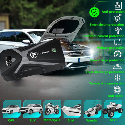 Démarreur de batterie portable pour voiture 1600A–3000A 12V – Booster d'urgence compact pour moteurs essence et diesel avec ports de charge USB et lampe de poche LED