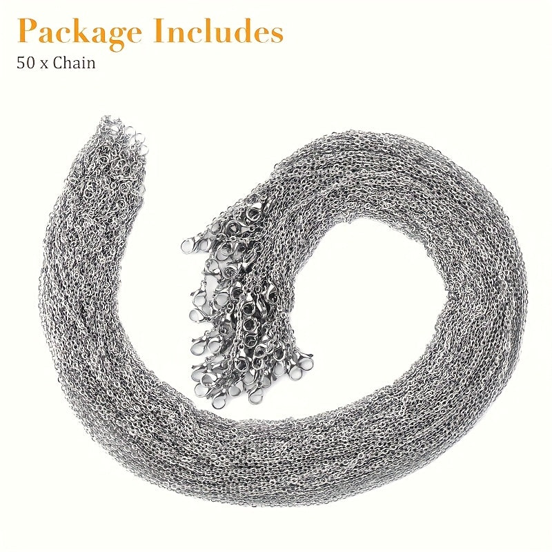 Lot de 50 chaînes de collier en acier inoxydable 304 de 45,7 cm avec fermoir mousqueton - Fournitures de création de bijoux DIY résistantes au ternissement pour pendentifs, breloques, bracelets et porte-clés, lot de chaînes en gros pour créateurs
