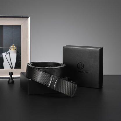 Ceinture habillée à cliquet pour homme en cuir avec boucle automatique – Boucle en alliage de zinc, taille ajustable de 71 cm à 117 cm , 8 styles, ceinture de ville, cadeau idéal pour mari, fête des pères et Noël