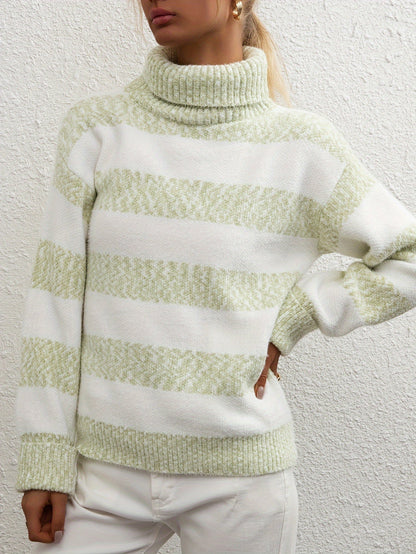 Pull col montant en fausse fourrure de vison pour femme - Pull rayé ample et épais | Haut en tricot, sous-couche ou vêtement d'extérieur chaud pour l'automne et l'hiver