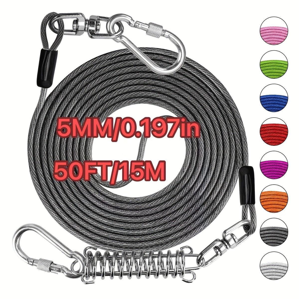 Laisse pour chien ultra-résistante de 1,8, 3, 4,5, 9, 15, 23 ou 30 mètres, câble d'attache d'entraînement pour grands chiens jusqu'à 225 kg, corde de course durable et résistante aux morsures pour le jardin