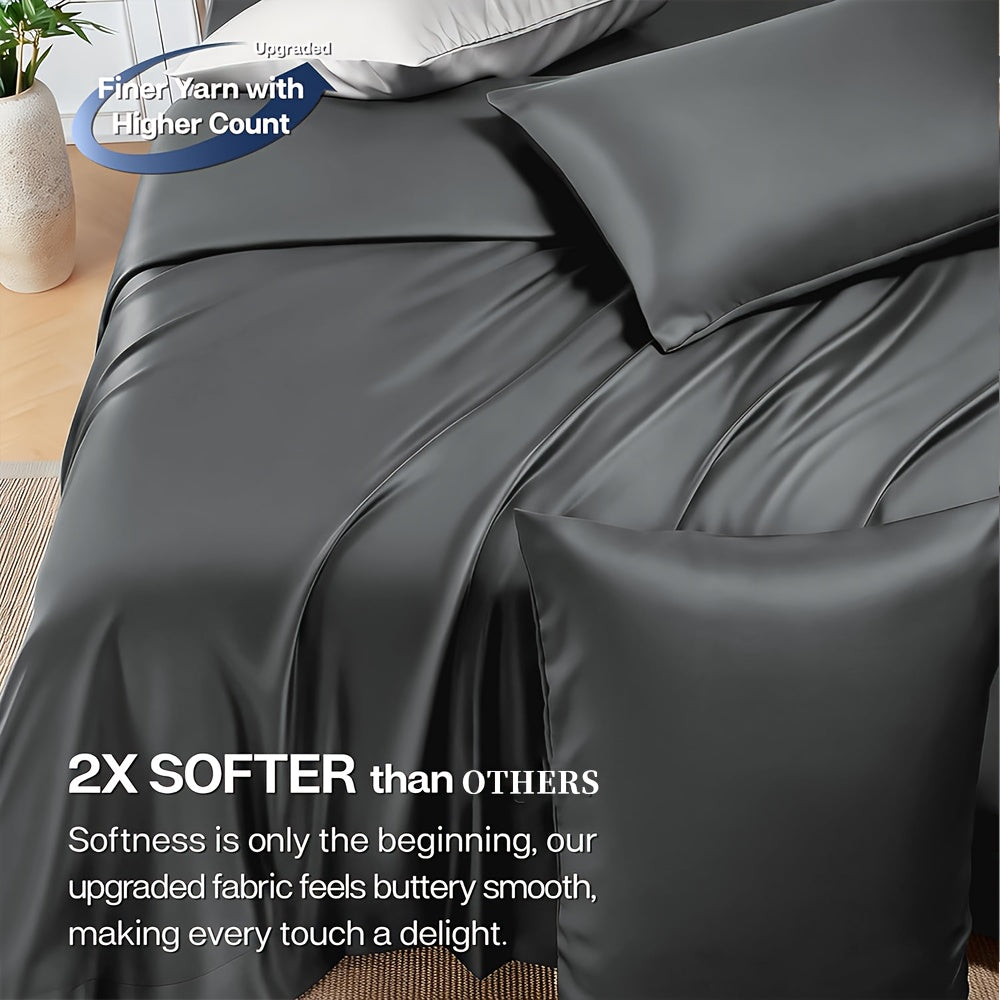 Cooling Bed Sheets Set Queen Size 6 Piece, Ultra Soft Breathable Sheets for Hot Sleepers, 17-Inch Deep Pocket Double Stitching Wrinkle-Free, Microfiber Bedding Set for Home Bedroom Christmas Gift