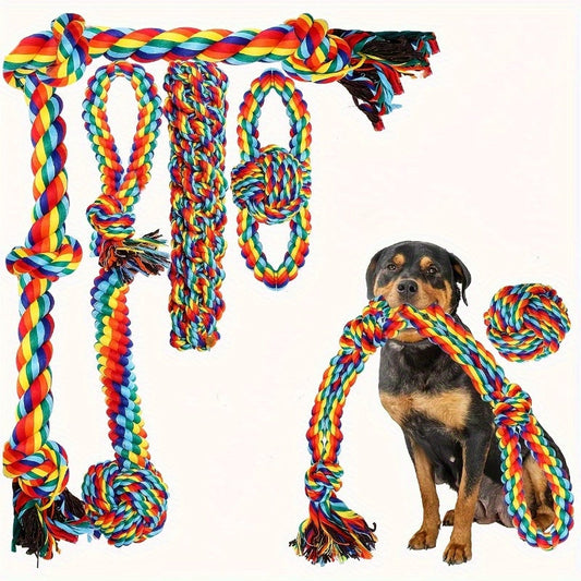 Lot de 6 jouets à mâcher indestructibles pour chien - Jouets de traction robustes pour chiens de taille moyenne, grande et géante, ensemble de jouets de dentition pour mâcheurs agressifs, laisse arc-en-ciel incluse