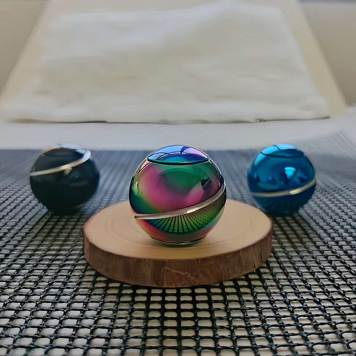 Toupie gyroscope à bille rotative, jouet anti-stress de bureau à double roulement haute vitesse, cadeau de fête, bleu irisé noir
