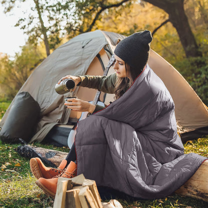 Couverture matelassée de camping, pliable, légère et chaude avec traitement déperlant DWR, incluant un masque de nuit 3D, 140x200 cm, pour camping, voyage, voiture, plage, stade, hamac, canapé et festival