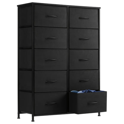 Meuble à tiroirs avec cadre en métal et dessus en bois massif – Organisateur de rangement pour bureau à domicile, 2 à 10 tiroirs, assemblage requis – Blanc, gris, noir, brun rustique – Caisson de rangement pour chambre, salon et bureau