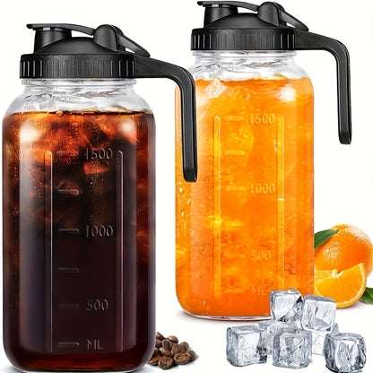 Bocal Mason de 1,9 L (64 oz) avec anse et couvercle – Carafe à boisson en verre borosilicaté de haute qualité sans BPA, étanche, lot de 2/3, pour le sport, l'extérieur, jus, eau, kombucha, cadeau de fête