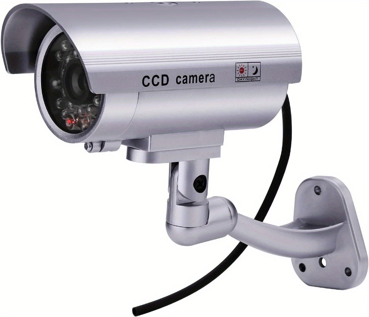 Caméra de surveillance factice – Système de vidéosurveillance simulée, lumières LED réalistes, support réglable et autocollants d'avertissement, caméra leurre de sécurité pour intérieur et extérieur – Lot de 2 ou 4
