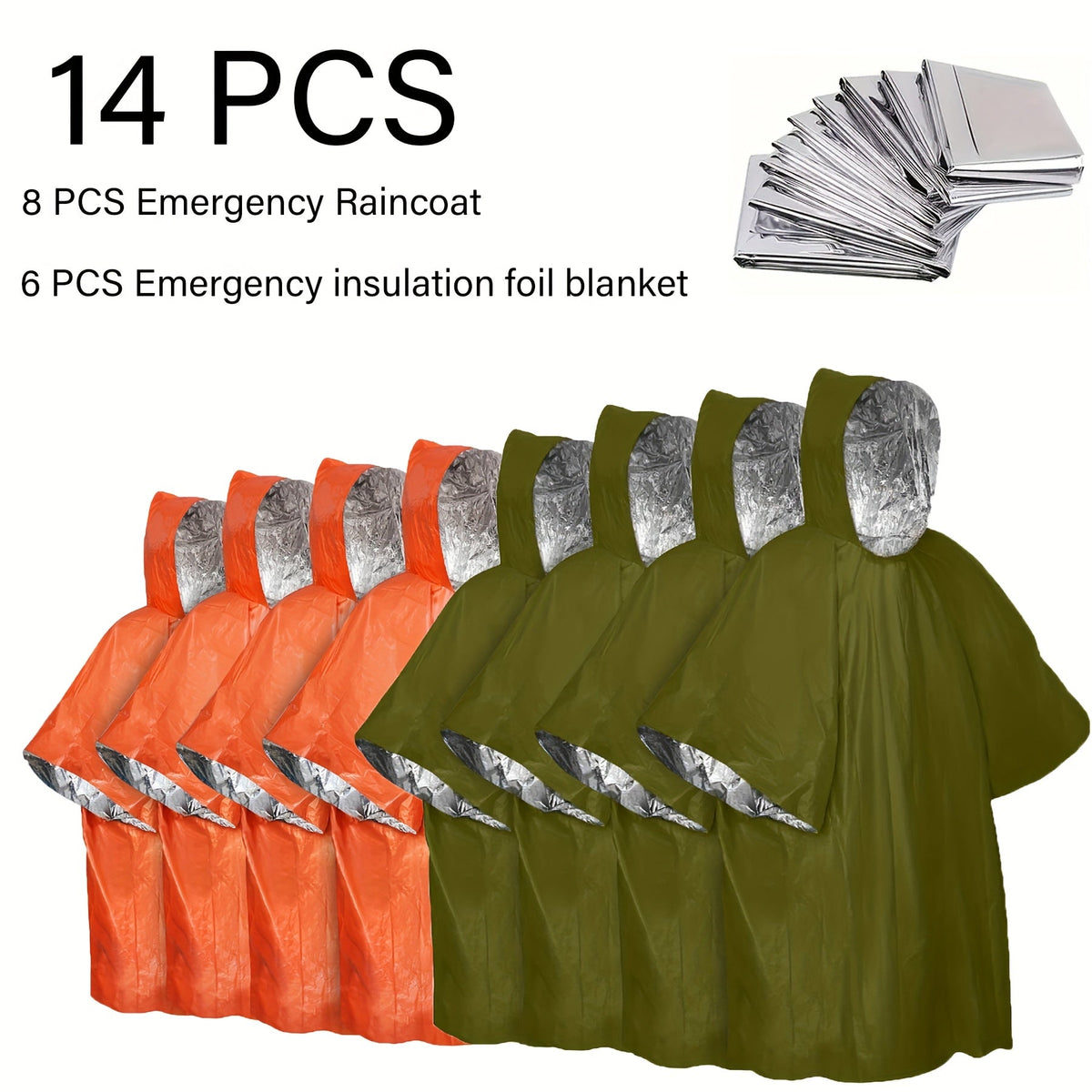 Poncho de pluie d'urgence réutilisable, lot de 4 et 14 – Conserve 90 % de la chaleur corporelle, imperméable et résistant aux intempéries, pour hommes, femmes et adultes, équipement de camping, de randonnée et de survie