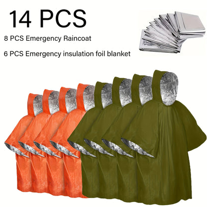 Poncho de pluie d'urgence réutilisable, lot de 4 et 14 – Conserve 90 % de la chaleur corporelle, imperméable et résistant aux intempéries, pour hommes, femmes et adultes, équipement de camping, de randonnée et de survie