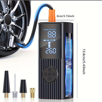 Gonfleur de pneu portable 210 PSI sans fil avec manomètre numérique, batterie rechargeable et lampe LED – Pompe à air sans fil pour voiture, moto, vélo et ballons de sport – Velora