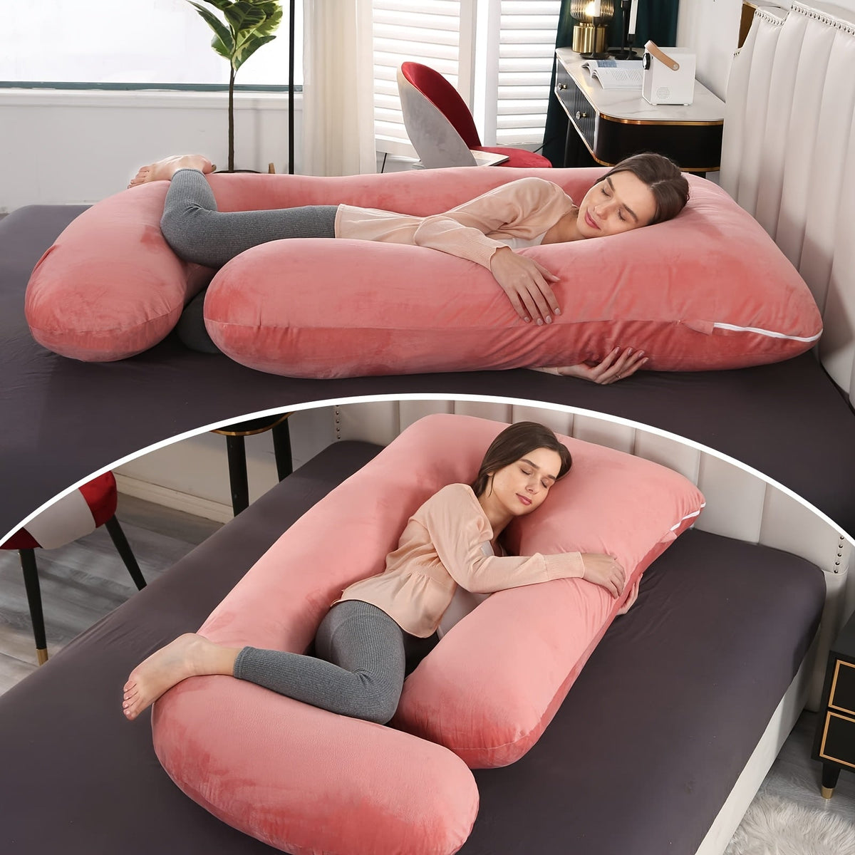 Oreiller de maternité en forme de J, coussin de grossesse corps entier avec taie d'oreiller – soutien du dos, des jambes et du ventre pour un sommeil réparateur, tailles 41" et 60", coloris et tissus variés, idéal comme cadeau de naissance