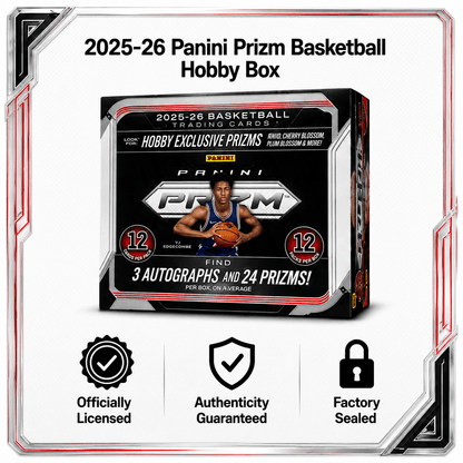 2025-26 Panini Prizm Basketball Hobby Box - 12 Packs, 3 Autographs, Hobby-Exclusive Prizms, Chase Inserts & Parallels, Premium Sports Trading Card Collector Box for Basketball Card Collectors