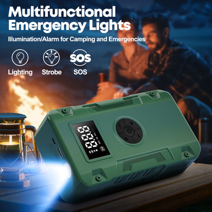 Démarreur de batterie 10000A 7-en-1 avec compresseur d'air 150PSI – Booster de batterie portable pour moteurs essence et diesel, pompe haute pression, kit d'urgence pour véhicule, batterie externe