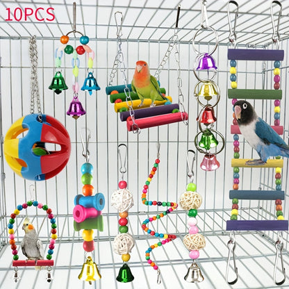 Ensemble de jouets pour perroquets - Balançoire, perchoir et jouets à mâcher pour perroquets, perruches, calopsittes, perruches ondulées et inséparables - Accessoires d'enrichissement pour cage à oiseaux, couleurs assorties