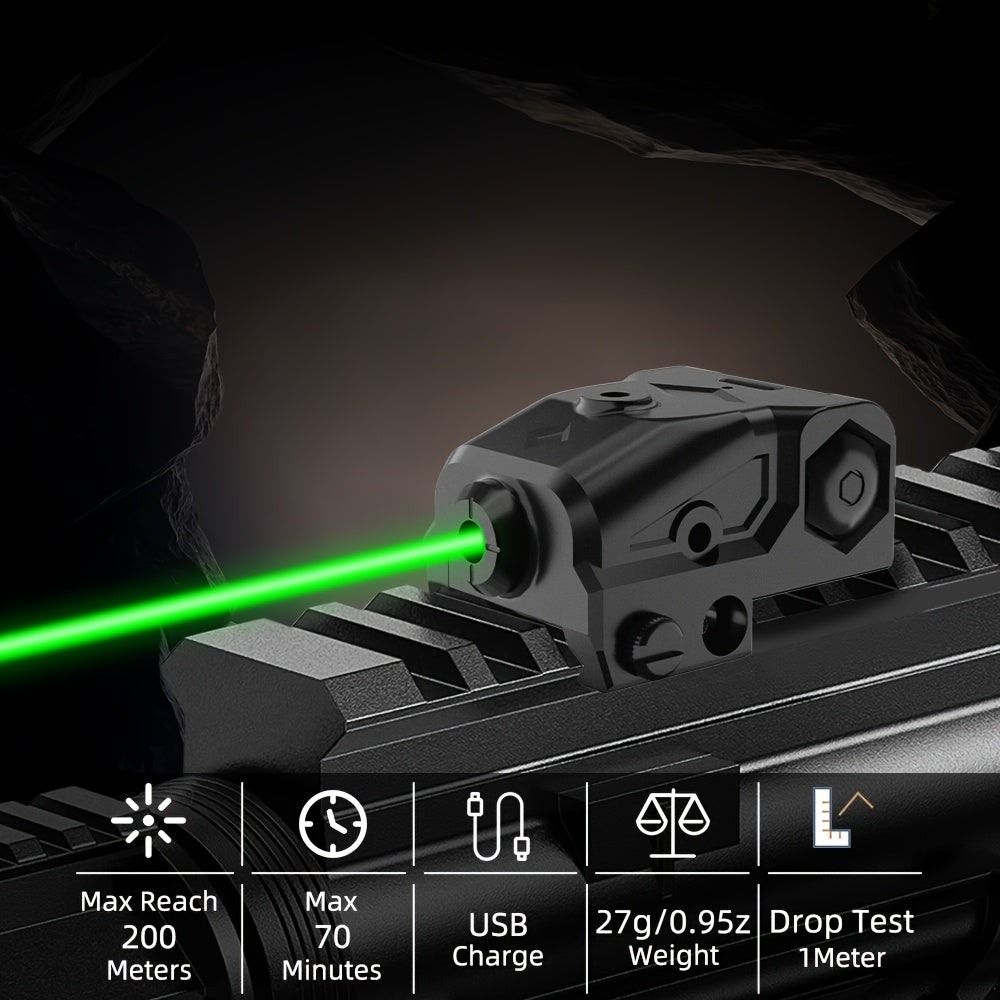 Viseur laser rechargeable USB-C pour rail Picatinny – Combo viseur point laser vert et rouge avec lampe torche tactique, résistant aux vibrations, réglage rapide, pour pistolets, fusils, chasse et compétition