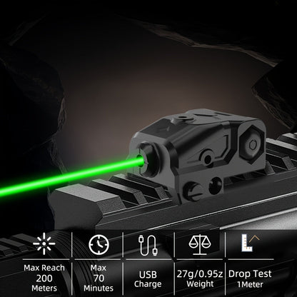 Viseur laser rechargeable USB-C pour rail Picatinny – Combo viseur point laser vert et rouge avec lampe torche tactique, résistant aux vibrations, réglage rapide, pour pistolets, fusils, chasse et compétition
