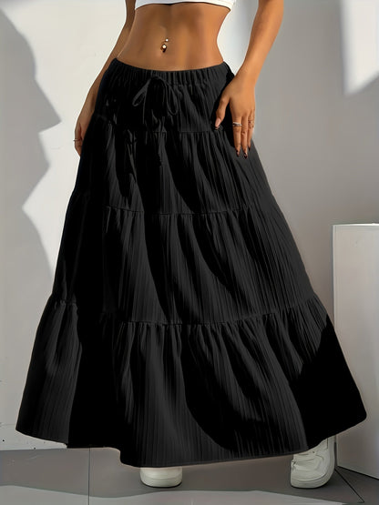 Jupe midi évasée à nouer au dos, couleur unie pour femme – Jupe trapèze ample et élégante, mode occidentale, style chic décontracté pour printemps, été et automne