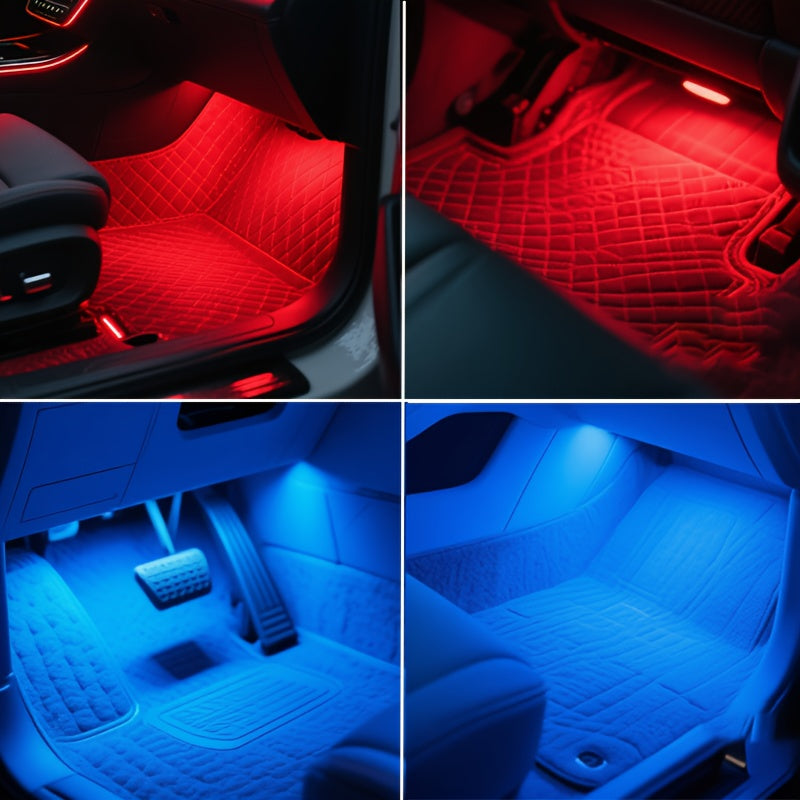 Kit d'éclairage intérieur LED RGB pour voiture, 4 bandes lumineuses pour espace aux pieds, 16 couleurs, alimenté par USB avec télécommande, éclairage d'ambiance DIY pour tous véhicules, voitures, camions et SUV