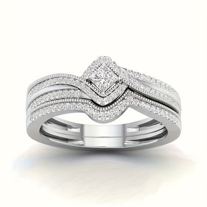 Ensemble de 9 bagues de mariage pour femme avec oxydes de zirconium taille princesse – Alliances empilables, cadeau de bijoux classique pour petite amie et épouse