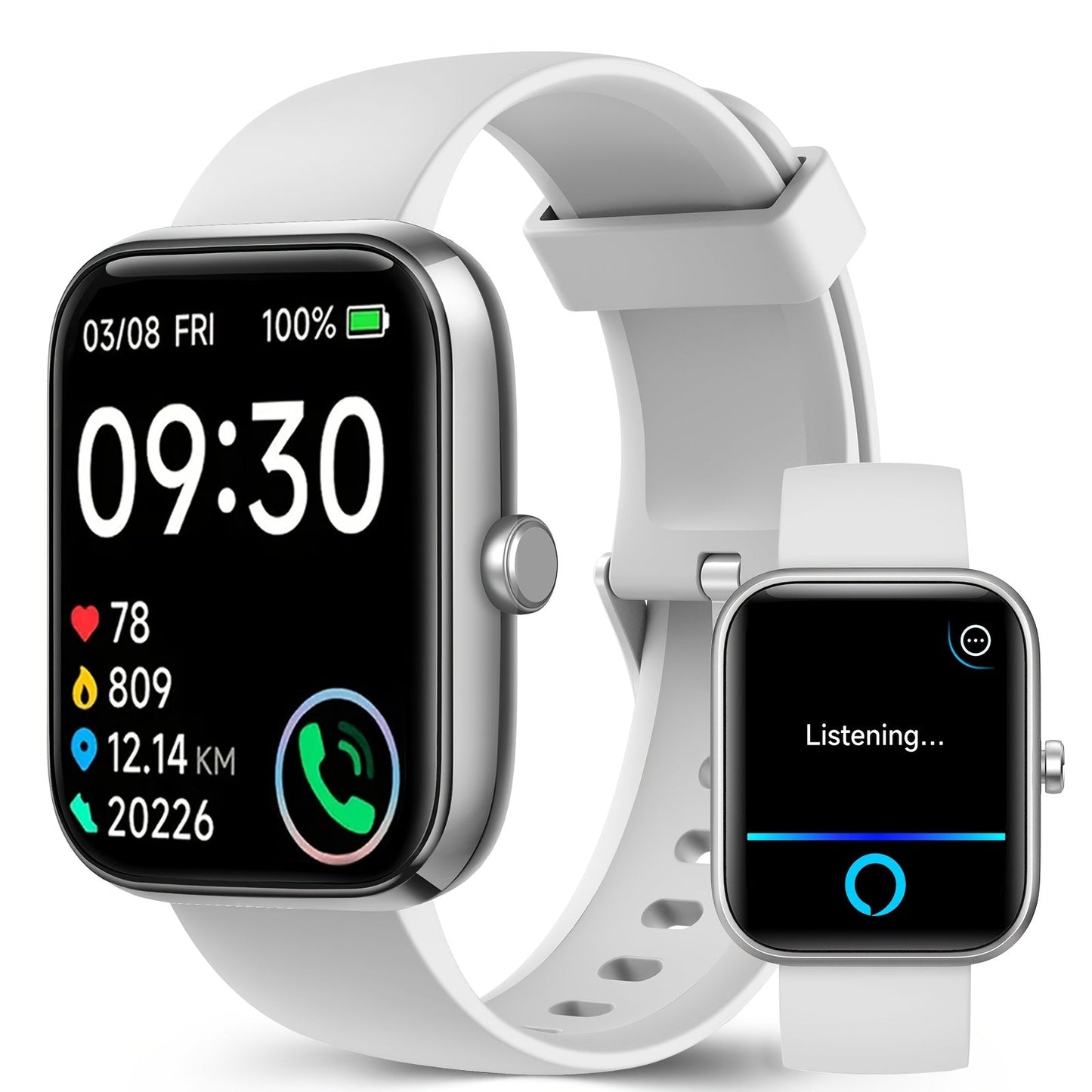 Smartwatch with Alexa Built-In 1.95 Inch Large HD Screen Wireless Bluetooth Calling 100+ Sport Modes Fitness Tracker Pedometer Heart Rate Sleep Monitor – iPhone Android Compatible Unisex Men Women 12 Colors