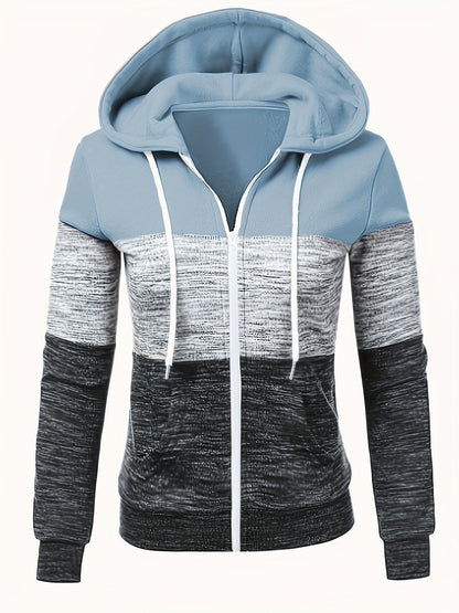 Sweat-shirt à capuche zippé pour femme, imprimé patchwork, veste décontractée ample, bleu paon, noir, rose foncé, mélangé, S M L XL XXL